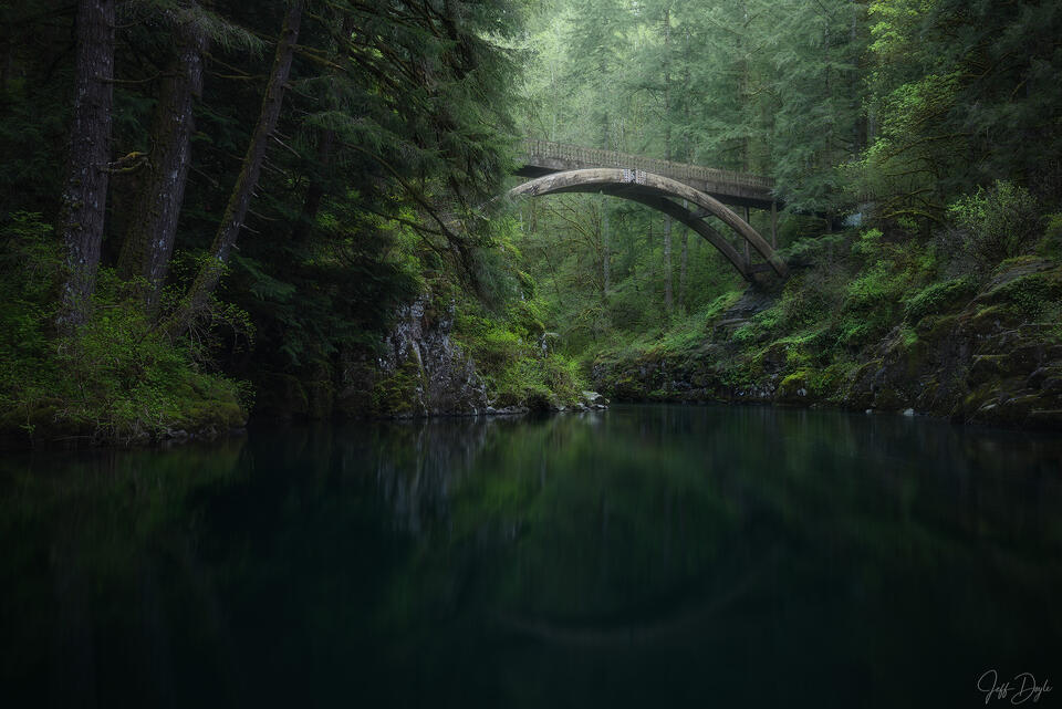 Moulton Falls Bridge – Tranquil River Reflections in Lush Washington Forest