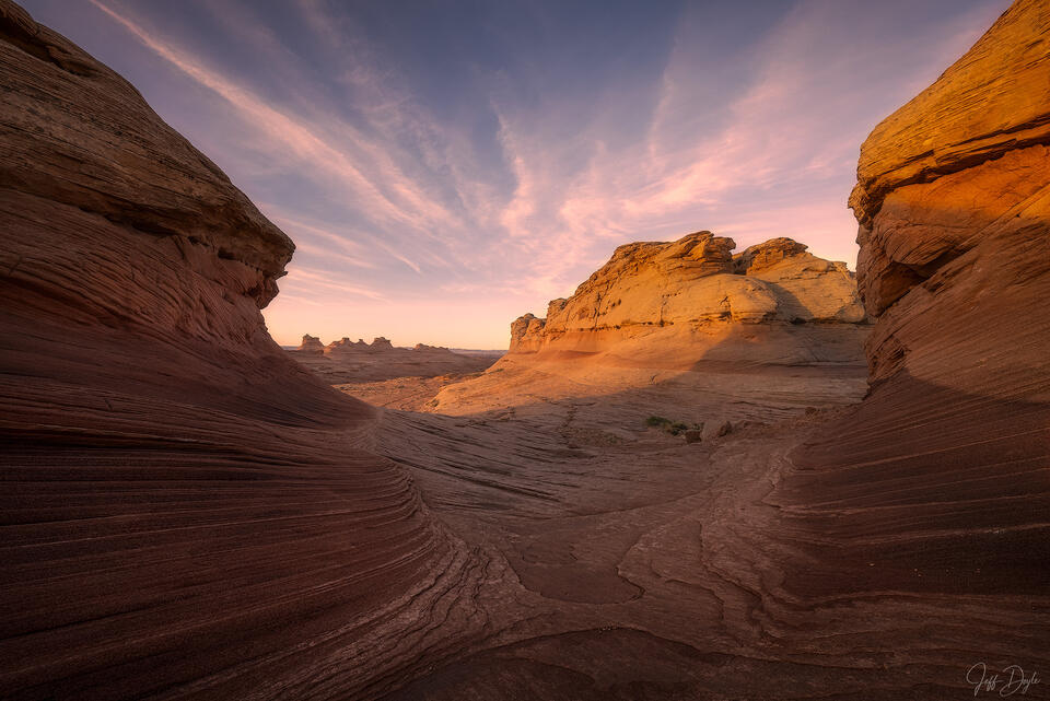 Curving Navajo Sandstone Formations at Sunrise in Arizona's Desert Southwest