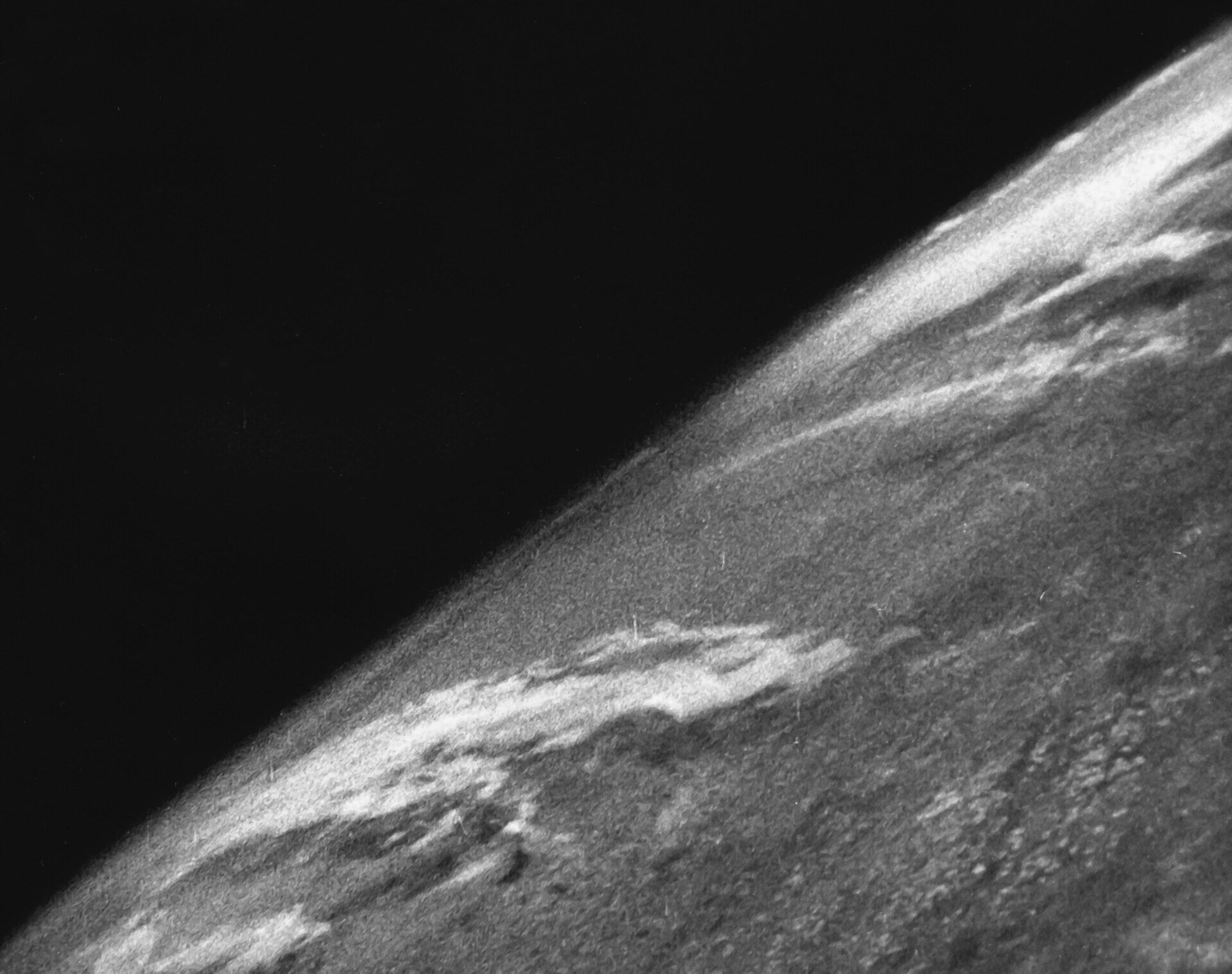 First photograph of Earth from space, taken in 1946 by a camera aboard a V-2 rocket above New Mexico.